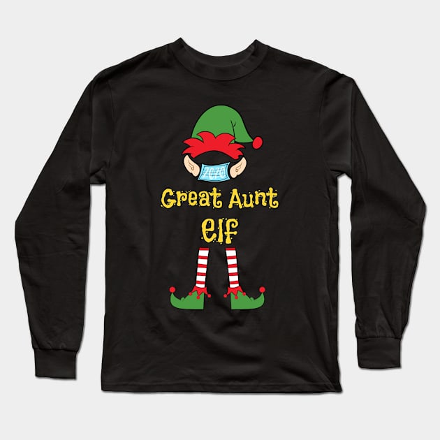 2020 Masked Christmas Elf Family Group Matching Shirts -  Great Aunt Long Sleeve T-Shirt by Funkrafstik